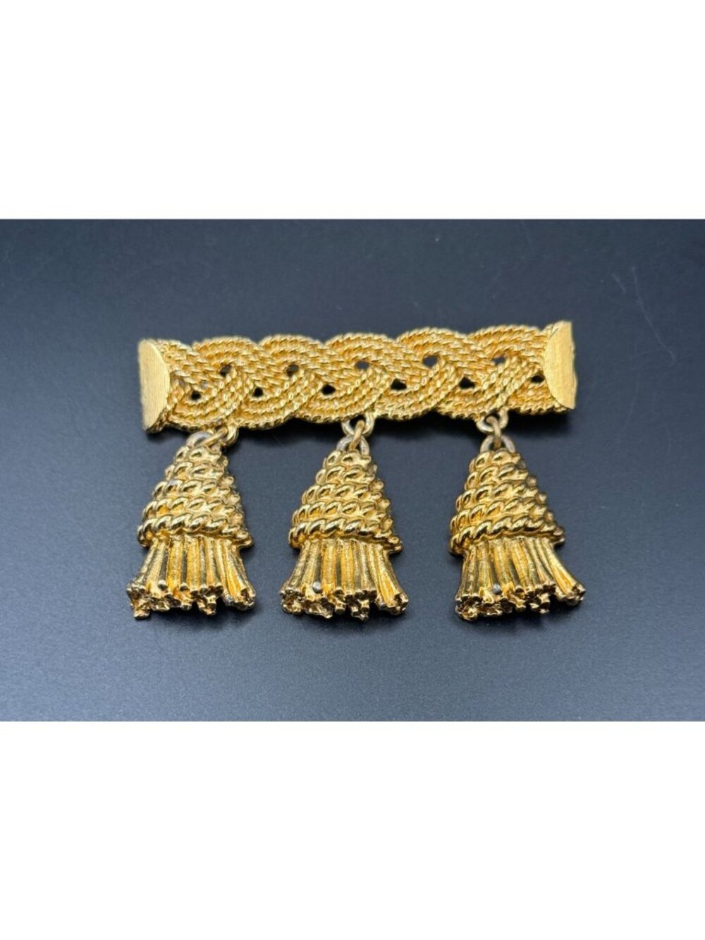 Vintage Anne Klein Gold Tone Triple Tassel Brooch